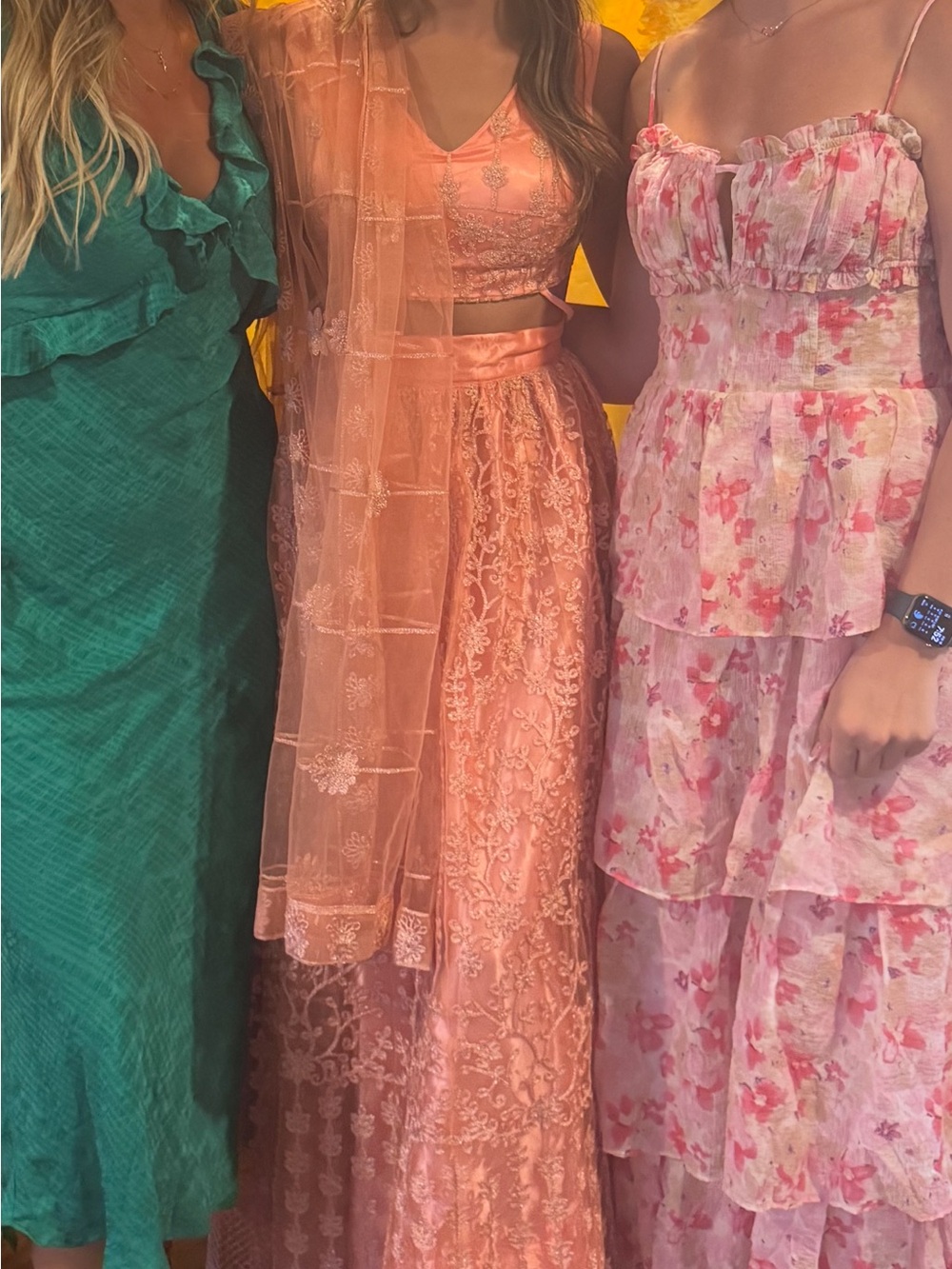 Peach Embroidered Maxi Dress with Sheer Dupatta